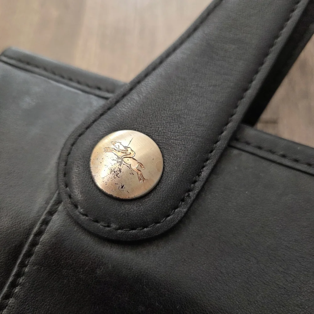 Longchamp Black Leather Handbag Tote Satchel Y2K Business Designer Bag Witchy